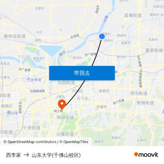西李家 to 山东大学(千佛山校区) map