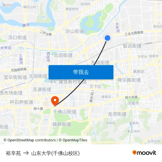 裕辛苑 to 山东大学(千佛山校区) map