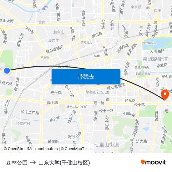 森林公园 to 山东大学(千佛山校区) map