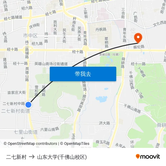 二七新村 to 山东大学(千佛山校区) map