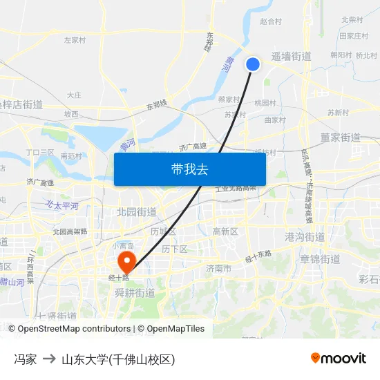冯家 to 山东大学(千佛山校区) map