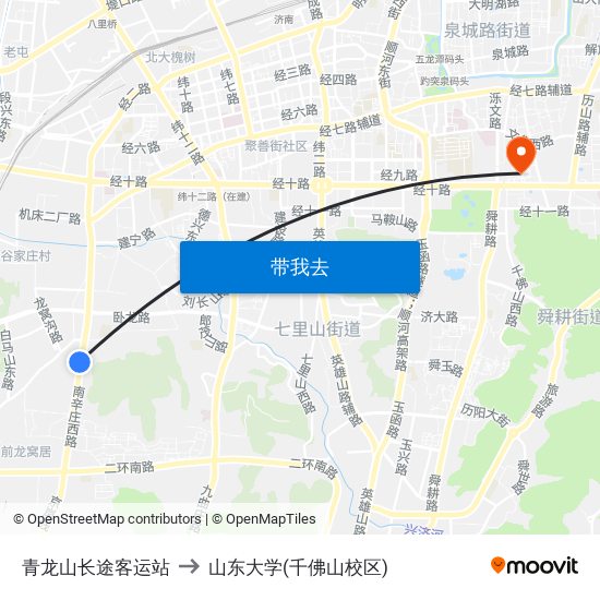 青龙山长途客运站 to 山东大学(千佛山校区) map