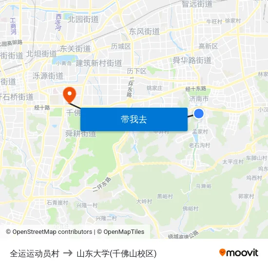 全运运动员村 to 山东大学(千佛山校区) map
