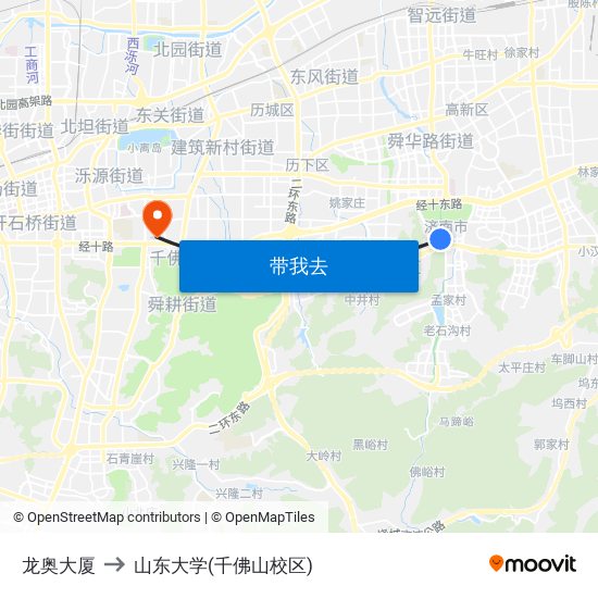 龙奥大厦 to 山东大学(千佛山校区) map