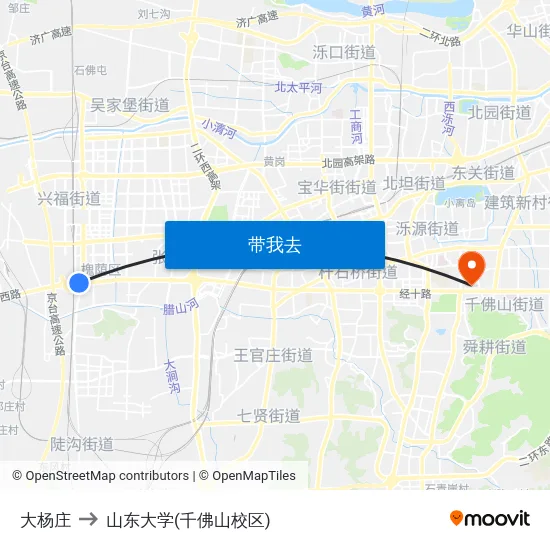 大杨庄 to 山东大学(千佛山校区) map