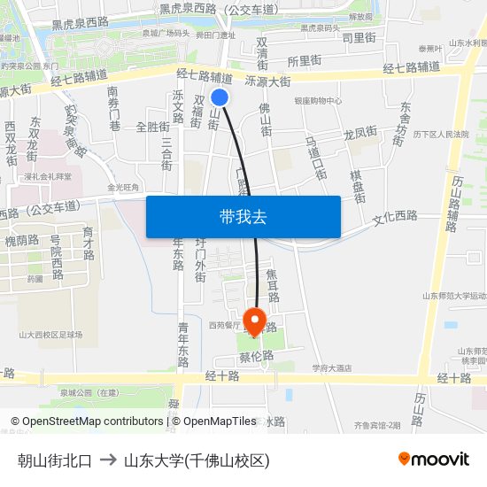 朝山街北口 to 山东大学(千佛山校区) map