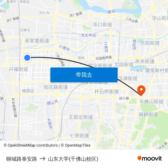 聊城路泰安路 to 山东大学(千佛山校区) map