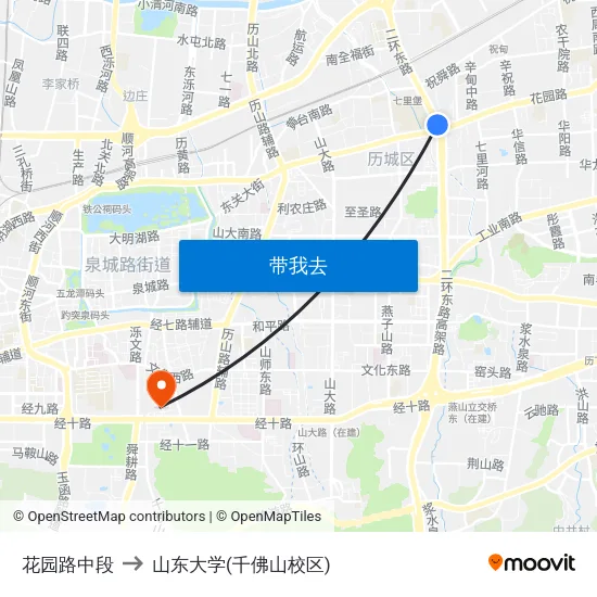 花园路中段 to 山东大学(千佛山校区) map