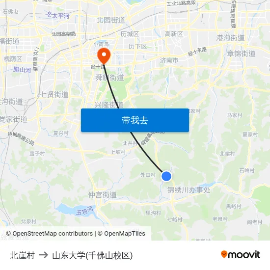 北崖村 to 山东大学(千佛山校区) map