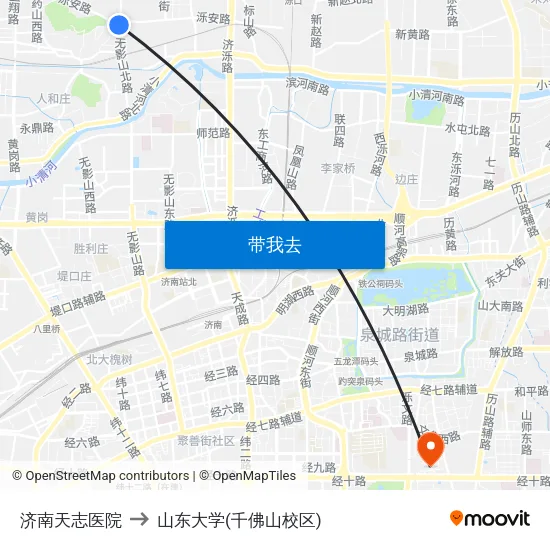 济南天志医院 to 山东大学(千佛山校区) map