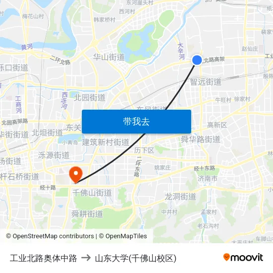 工业北路奥体中路 to 山东大学(千佛山校区) map