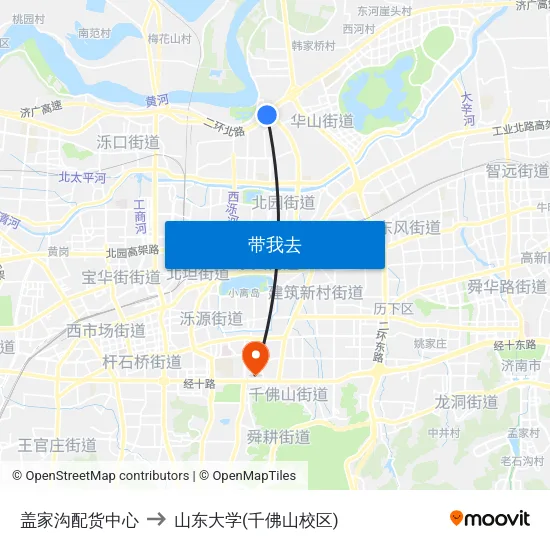盖家沟配货中心 to 山东大学(千佛山校区) map