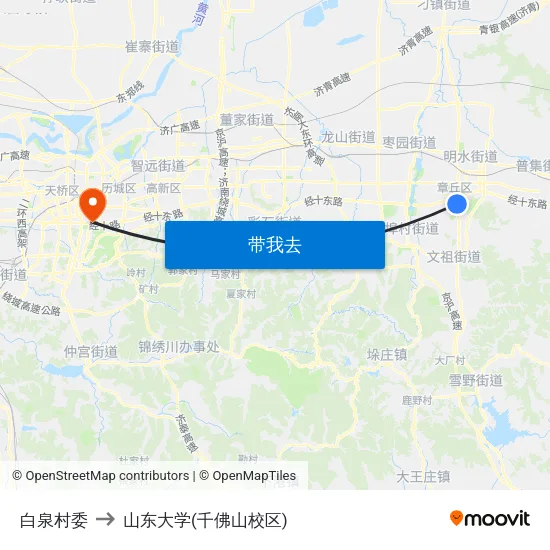 白泉村委 to 山东大学(千佛山校区) map