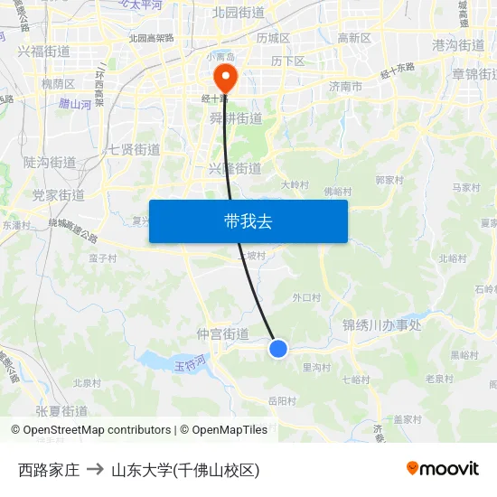 西路家庄 to 山东大学(千佛山校区) map