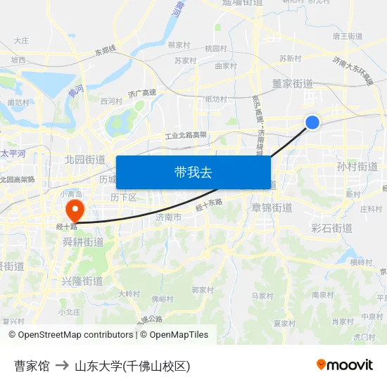 曹家馆 to 山东大学(千佛山校区) map