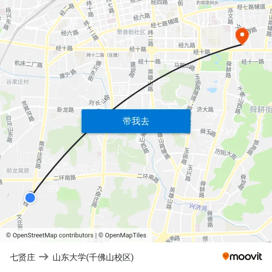 七贤庄 to 山东大学(千佛山校区) map