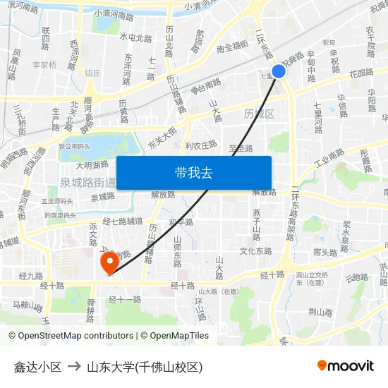 鑫达小区 to 山东大学(千佛山校区) map