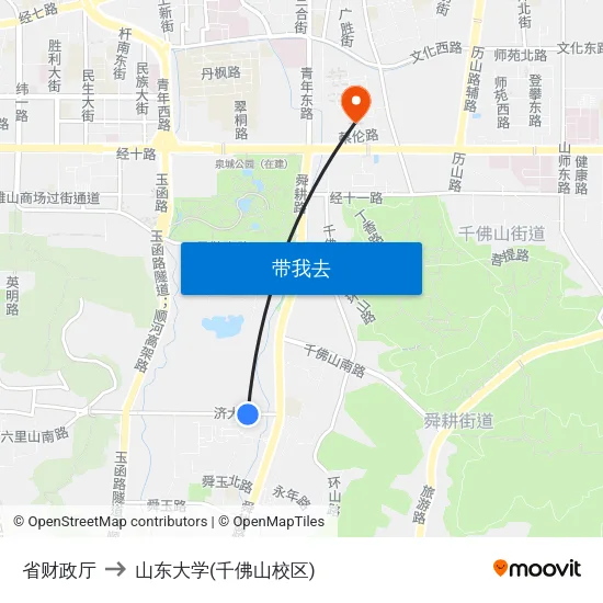 省财政厅 to 山东大学(千佛山校区) map
