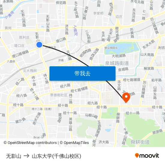 无影山 to 山东大学(千佛山校区) map