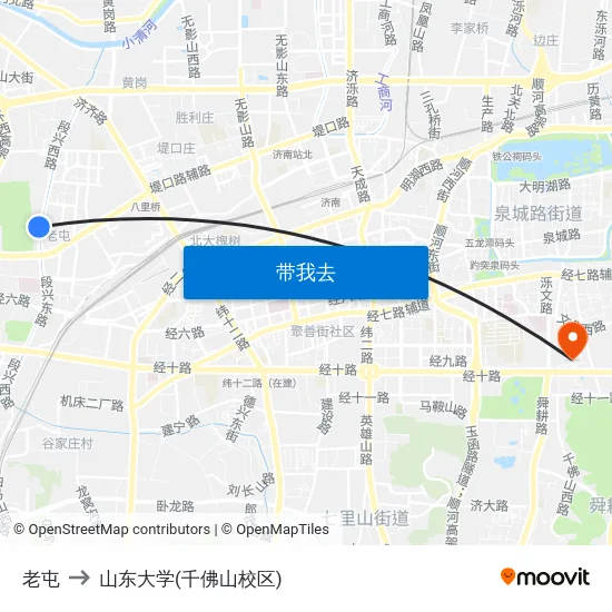 老屯 to 山东大学(千佛山校区) map