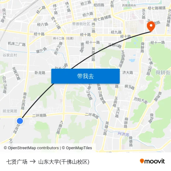 七贤广场 to 山东大学(千佛山校区) map