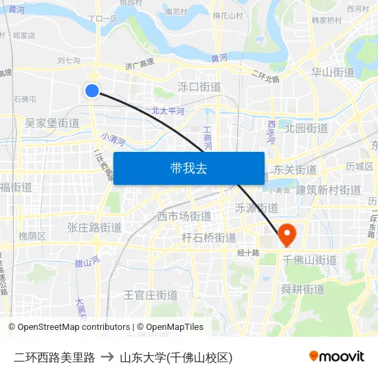二环西路美里路 to 山东大学(千佛山校区) map