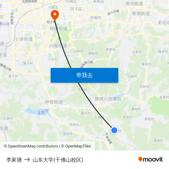李家塘 to 山东大学(千佛山校区) map