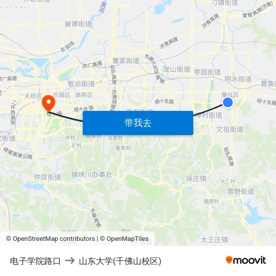 电子学院路口 to 山东大学(千佛山校区) map