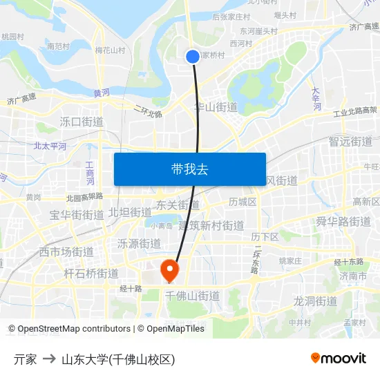 亓家 to 山东大学(千佛山校区) map