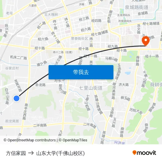 方信家园 to 山东大学(千佛山校区) map
