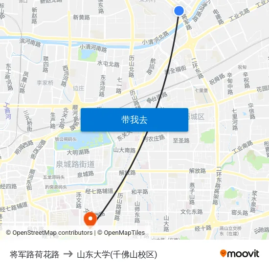 将军路荷花路 to 山东大学(千佛山校区) map