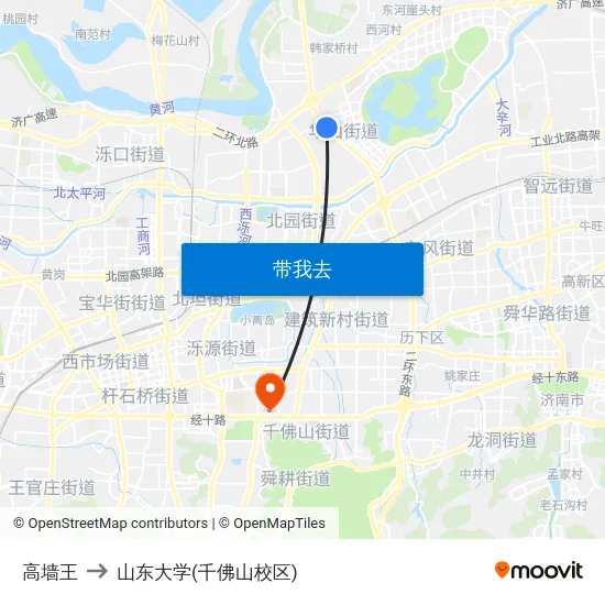 高墙王 to 山东大学(千佛山校区) map
