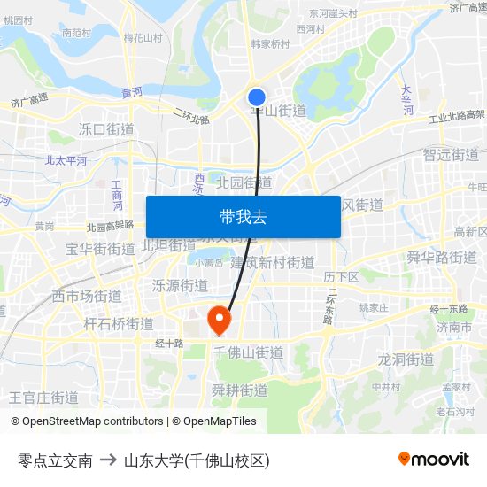 零点立交南 to 山东大学(千佛山校区) map