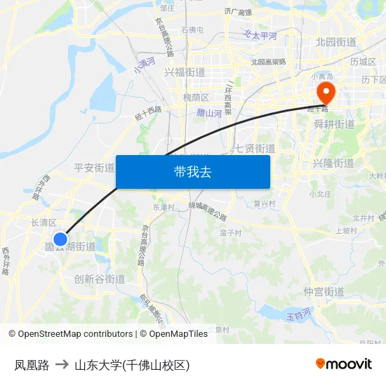 凤凰路 to 山东大学(千佛山校区) map