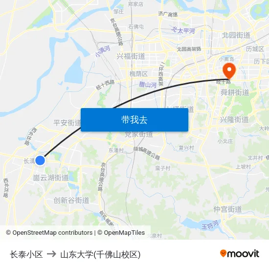 长泰小区 to 山东大学(千佛山校区) map