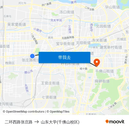 二环西路张庄路 to 山东大学(千佛山校区) map