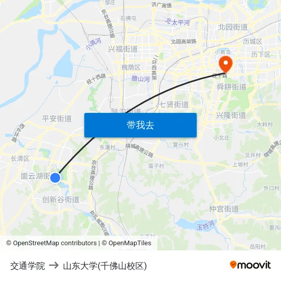 交通学院 to 山东大学(千佛山校区) map