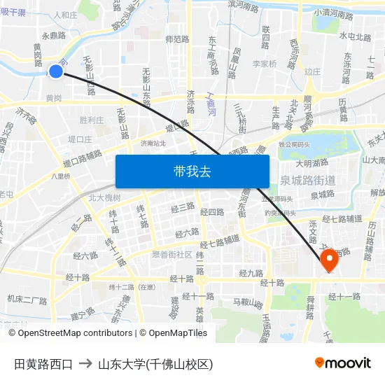 田黄路西口 to 山东大学(千佛山校区) map