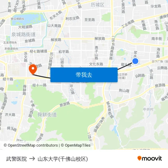 武警医院 to 山东大学(千佛山校区) map