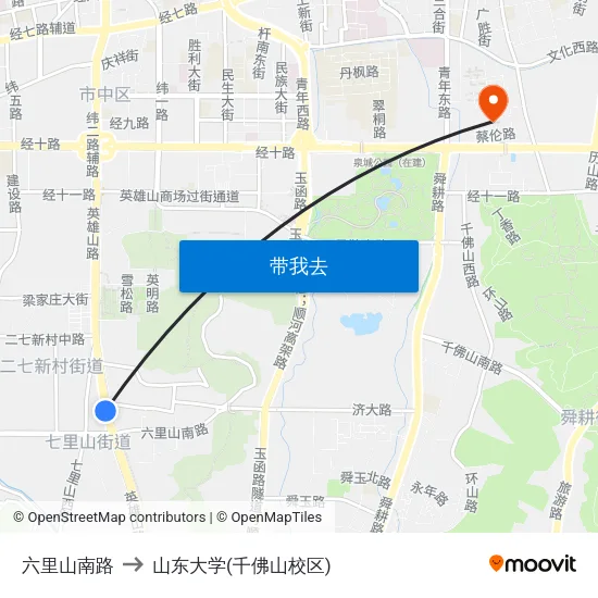 六里山南路 to 山东大学(千佛山校区) map