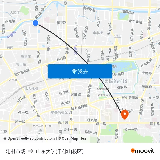 建材市场 to 山东大学(千佛山校区) map