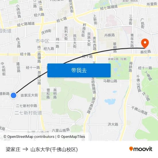 梁家庄 to 山东大学(千佛山校区) map