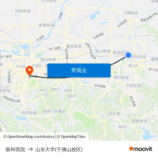 眼科医院 to 山东大学(千佛山校区) map