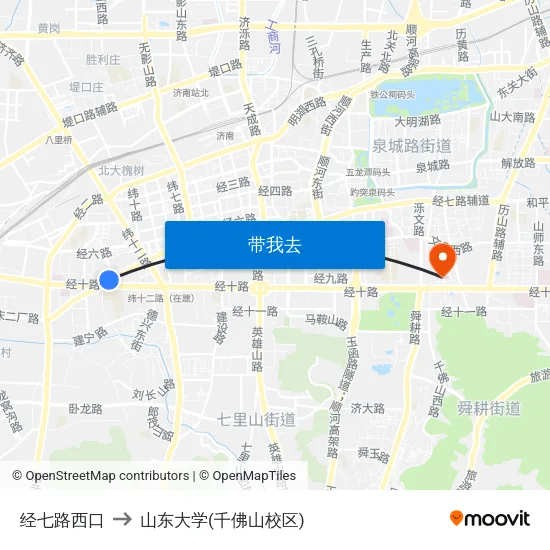 经七路西口 to 山东大学(千佛山校区) map
