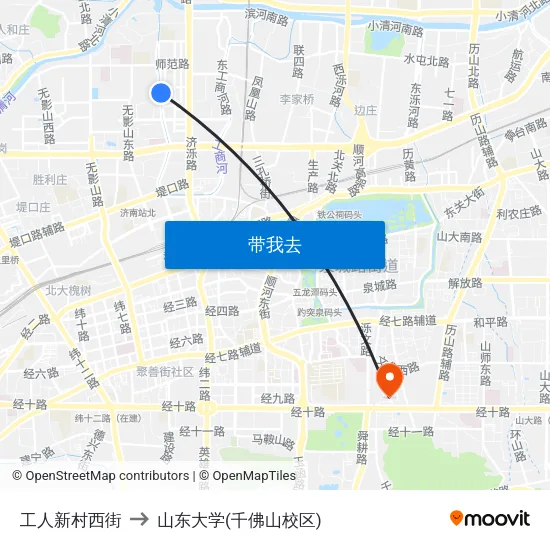 工人新村西街 to 山东大学(千佛山校区) map