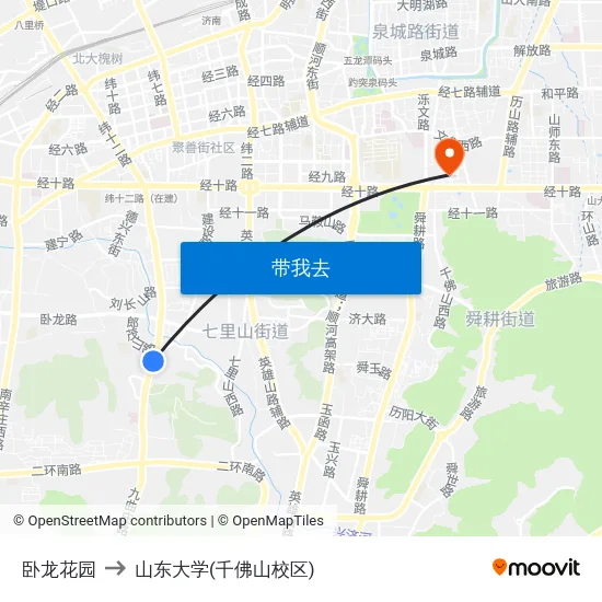 卧龙花园 to 山东大学(千佛山校区) map