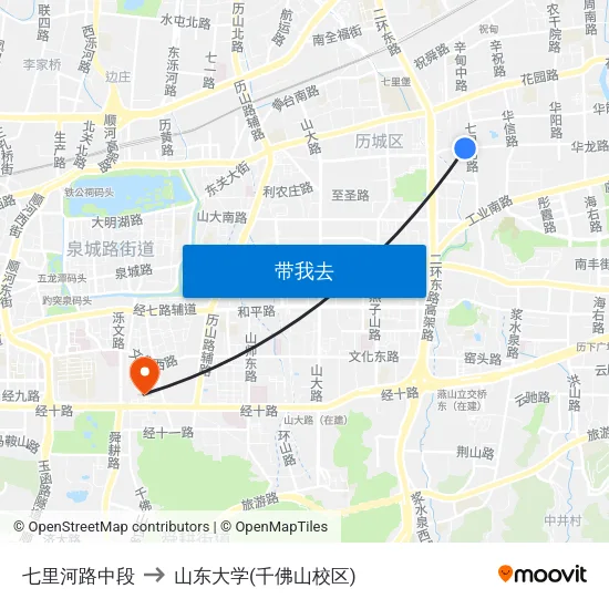 七里河路中段 to 山东大学(千佛山校区) map