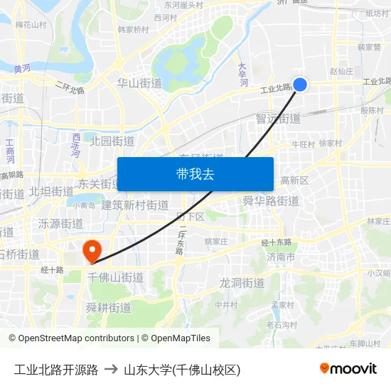 工业北路开源路 to 山东大学(千佛山校区) map