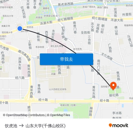 饮虎池 to 山东大学(千佛山校区) map
