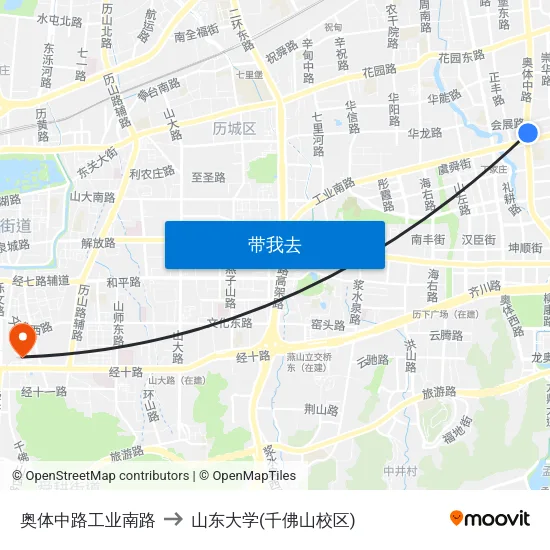 奥体中路工业南路 to 山东大学(千佛山校区) map